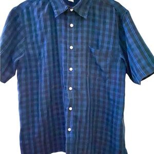 Azur Blue‎ Plaid Men Short Sleeve Shirt